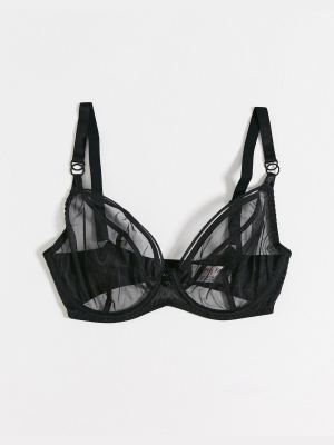 Curvy Kate Lifestyle Fuller Bust Sheer Mesh Plunge Bra In Black