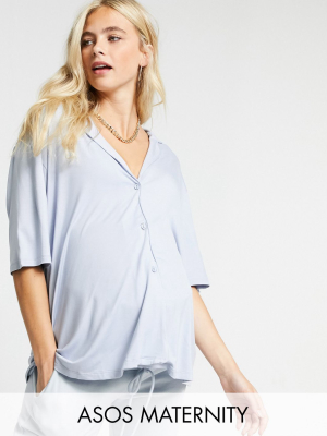 Asos Design Maternity Mix & Match Soft Pajama Shirt In Blue