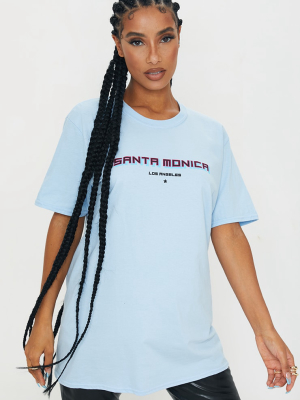 Baby Blue Santa Monica Printed T Shirt