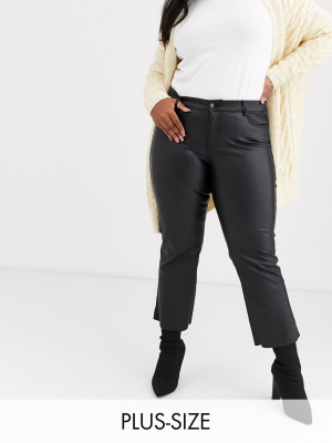 Vero Moda Curve Straight Leather Look Pants In Black