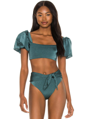 High Waist High Cut Puff Sleeve Square Neck Brazilian Two Piece Bikini Swimsuit