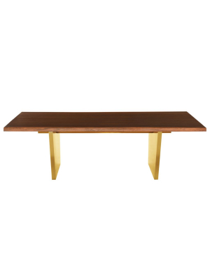 Aiden Dining Table In Brushed Gold & Seared Oak In Various Sizes