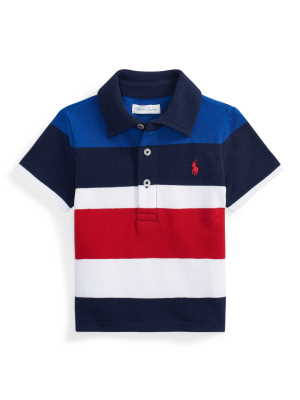 Striped Cotton Mesh Polo Shirt