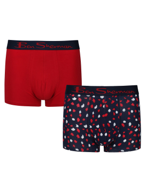 Lance Men's 2-pack Fitted No-fly Boxer-briefs - Red Navy/smudge Print