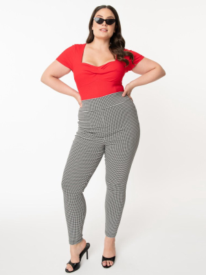 Unique Vintage Plus Size Black Houndstooth Rizzo Cigarette Pants