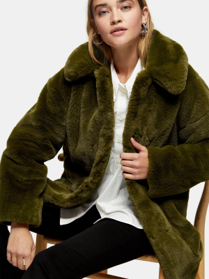 Khaki Velvet Faux Fur Jacket