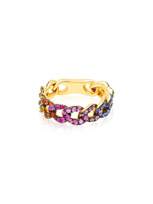 14kt Yellow Gold Multi Colored Madella Chain Link Ring