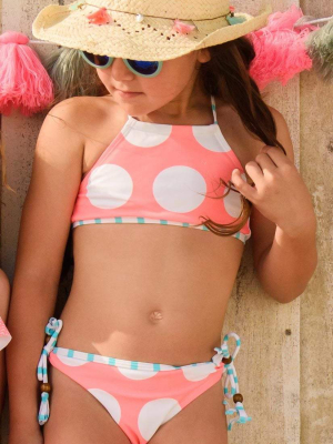 Snapperrock Girl's Neon Coral Spots Halter Bikini Set G15042