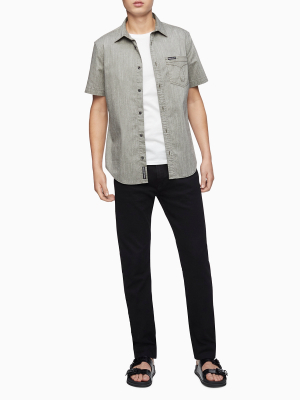 Solid Omega Stitch Button-down Short Sleeve Shirt