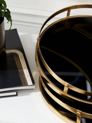 Set Of 2 Round Metal Trays With Glass Base Gold/black - Olivia & May