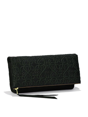 Gabriel Leather Fold Over Clutch, Forest Green