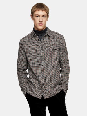 Brown Grid Check Slim Shirt