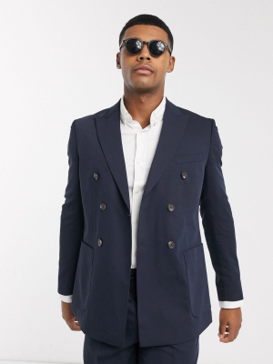Jack & Jones Premium Slim Fit Double Breasted Suit Jacket In Navy