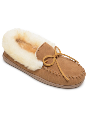 Minnetonka Women's Suede Alpine Sheepskin Moc Slipper 3370