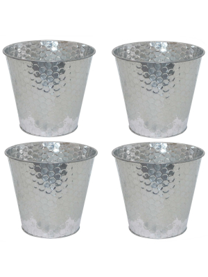 4pc 11" Galvanized Steel Buckets With Hexagon Pattern - Silver - Sunnydaze Decor