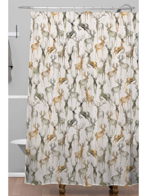 Ninola Design Watercolor Deer Christmas Shower Curtain - Deny Designs