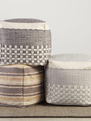 Carcaba Indoor/outdoor Striped Pouf In Beige & Gray