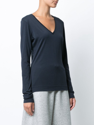 Long Sleeve V-neck T-shirt In Pima Cotton