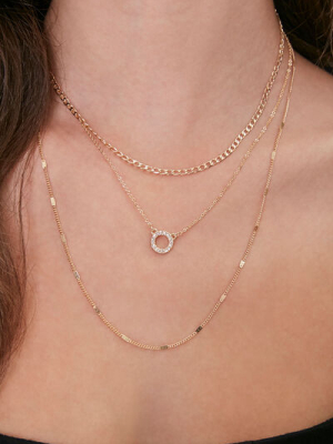 Rhinestone O-ring Layered Necklace