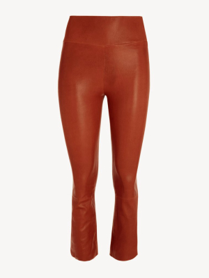 Cognac Leather Crop Flare Legging