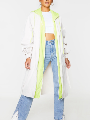 Stone Contrast Midi Hooded Balloon Trench