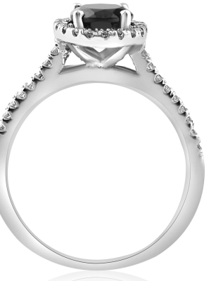 Pompeii3 1 1/3 Ct Black & White Halo Diamond Engagement Ring 14k White Gold