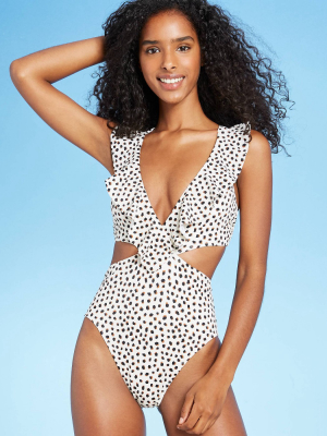 Women's Flowy Ruffle Front Monokini One Piece Swimsuit - Shade & Shore™ Cream Animal Print