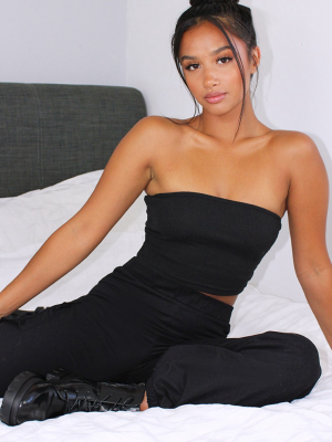 Petite Black Ribbed Crop Top