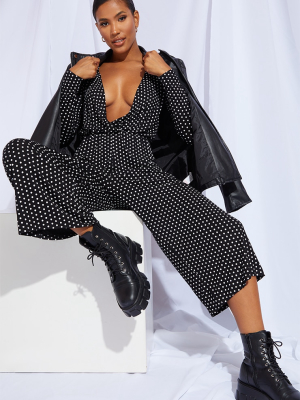 Black Polka Dot Plunge Culotte Jumpsuit