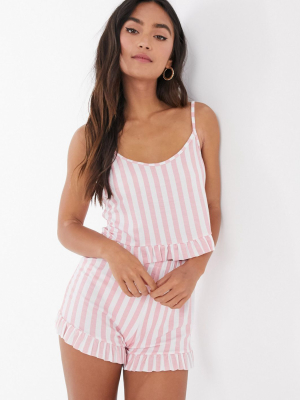 In The Style X Billie Faiers Frill Hem And Short Pyjama Set In Pink Stripe
