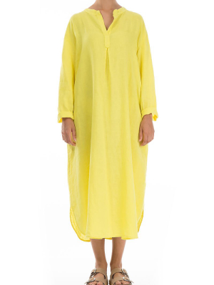 Yellow Linen Shirt Dress