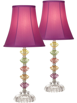 360 Lighting Bohemian Accent Table Lamps Set Of 2 Multi Colored Stacked Glass Deep Pink Bell Shade For Kids Room Bedroom