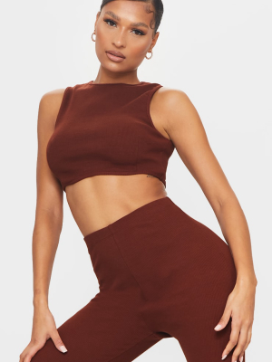 Brown Underboob Rib Crop Top