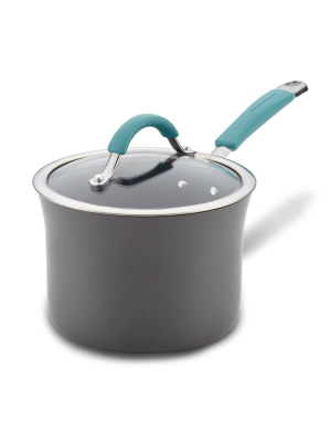 Rachael Ray Cucina 3qt Hard Anodized Nonstick Saucepan With Lid Blue Handles