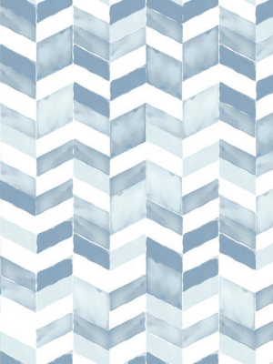 Paul Brent Watercolor Chevron Peel & Stick Wallpaper In Soft Blue By Roommates For York Wallcoverings