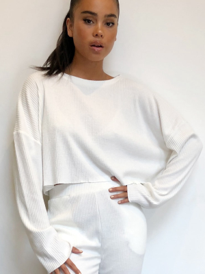 Cream Soft Rib Crop Sweater