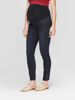 Maternity Crossover Panel Skinny Zipper Ankle Jeans - Isabel Maternity By Ingrid & Isabel™ Dark Wash