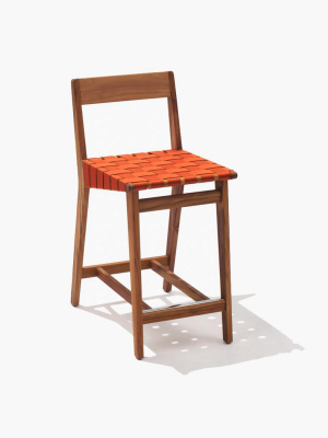 Risom Outdoor Stool With Webbed Seat And Wood Back