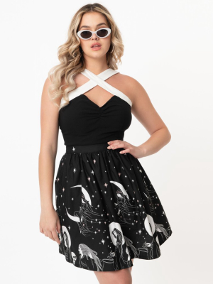 Black & White Moon Child Print Flare Skirt