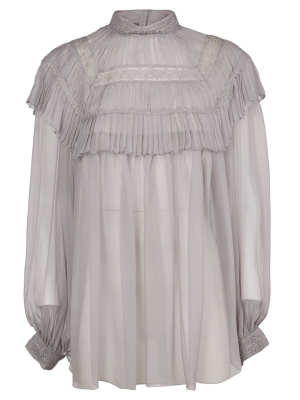 Alberta Ferretti Embroidered Mock Neck Blouse