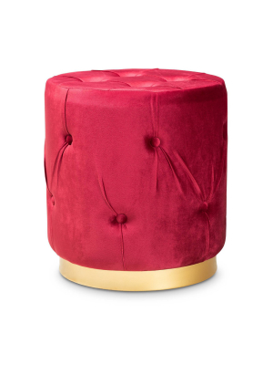 Gaia Velvet Upholstered Button Tufted Ottoman - Baxton Studio