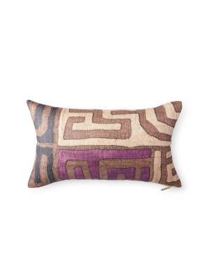 Plum Patchwork Kuba Cloth - Lumbar Pillow