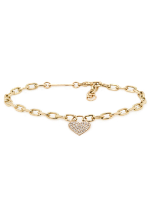 14k Pave Diamond Heart Padlock Bracelet