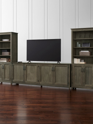 Ainsworth Walnut 85" Media Console And Two 30" Towers With Glass/wood Doors