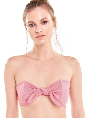 Simone Bandeau Bow Tie Bikini Top - Red Denim