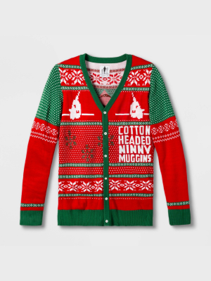 Men's Elf Ninny Muggins Ugly Holiday Cardigan - Red