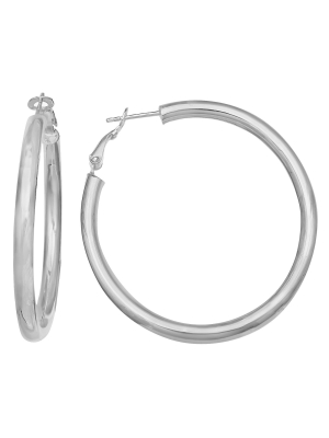 Women's Sterling Silver Paddleback Hoop Earrings - Silver (50mm)