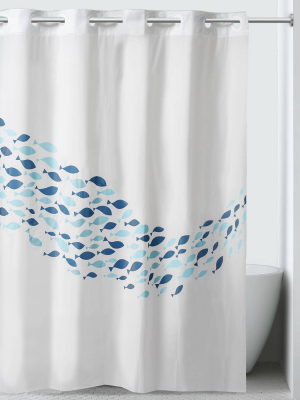 School Of Fish Peva Shower Curtain White/blue - Hookless