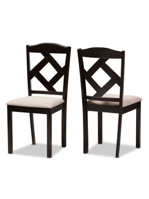 Set Of 2 Ruth Modern And Contemporary Fabric Upholstered And Finished Dining Chairs Dark Brown/ Beige - Baxton Studio