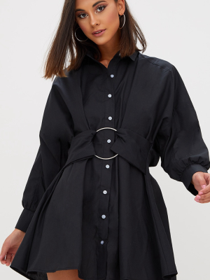 Black Ring Detail Shirt Dress